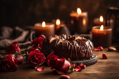 玫瑰花瓣巧克力蛋糕背景图片