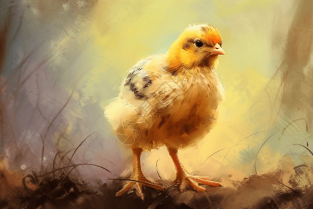 孵化小鸡绘画色彩鲜艳小鸡插画