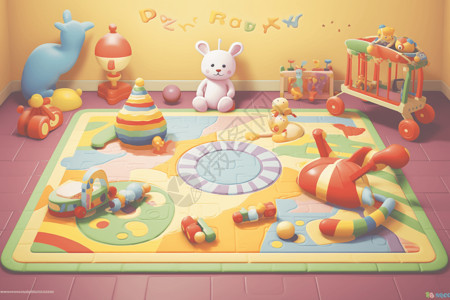 婴儿游戏素材婴儿的游戏室插画