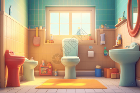 家庭干净整洁卫生间室内插画