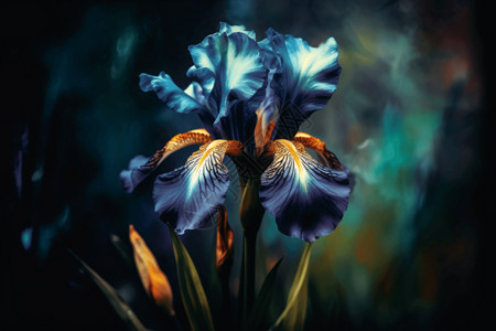 蓝色虹膜花油画背景图片