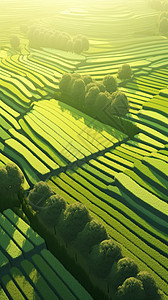 一排排绿色稻田图片