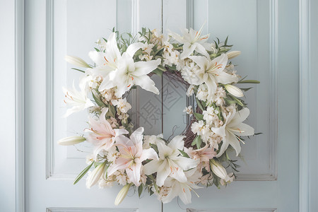 白色门上的花环装饰背景图片