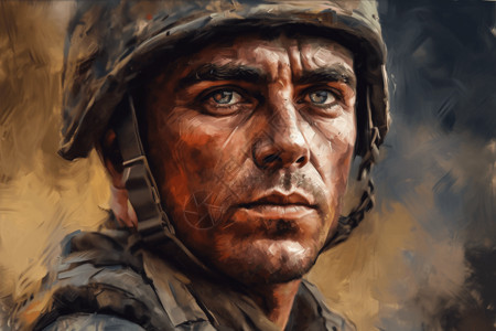 戴头盔军人勇敢的军人肖像插画