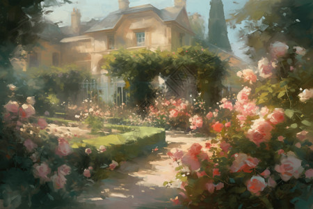 盛开的玫瑰园背景图片