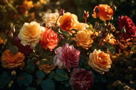 花园里的各种玫瑰背景图片