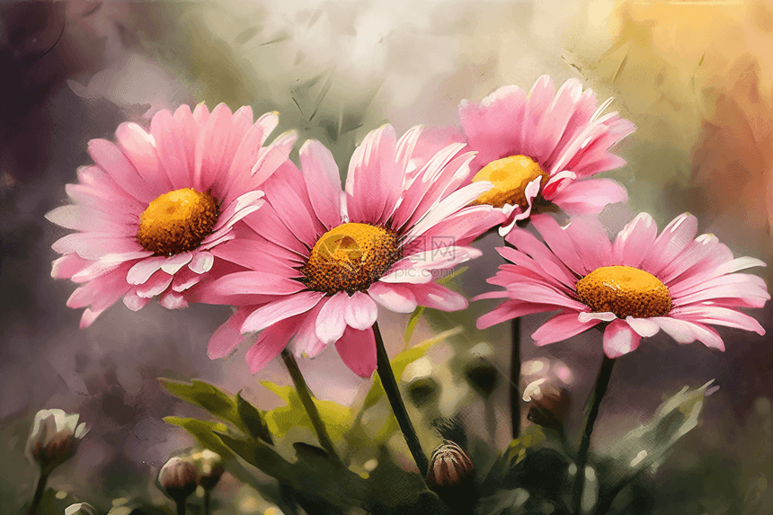 粉红色和黄色雏菊图片