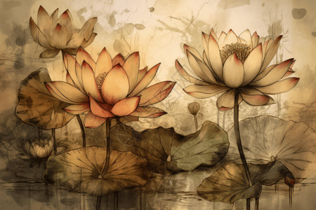 中国风迷人的莲花背景图片