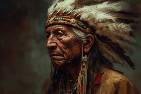 美洲原住民绿色美洲原住民肖像插画