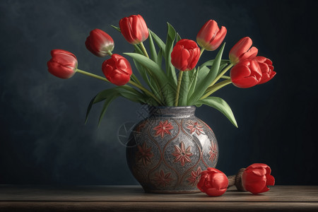 花瓶鲜花红色郁金香花瓶设计图片