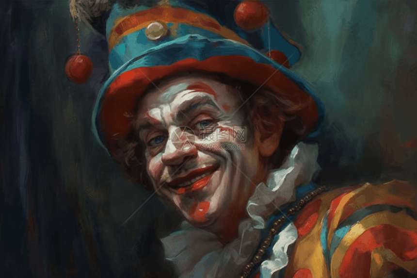 油画风格的小丑肖像图片