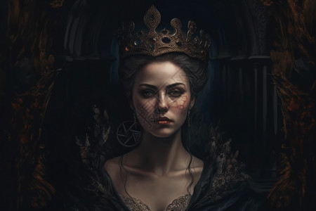 黑暗皇冠素材黑暗女王肖像油画插画