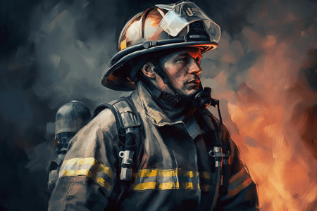 勇敢的消防员油画背景图片