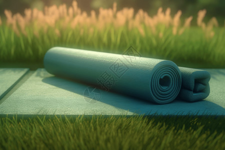 健康促进草上的瑜伽垫背景