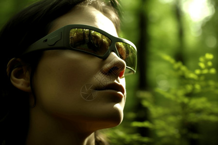 环境保护里戴AR眼镜的人图背景图片