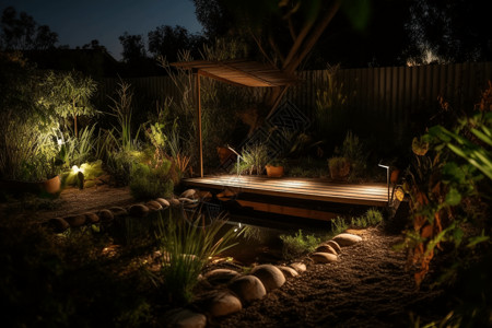 园林灯光现代庭院园林3D概念图设计图片