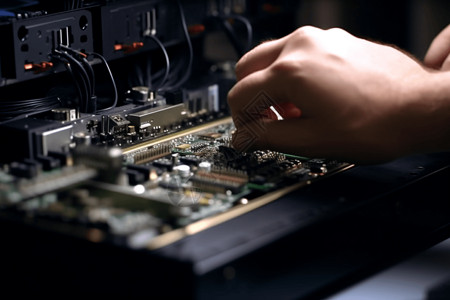 网络维修技术人员维修服务器硬盘特写镜头设计图片