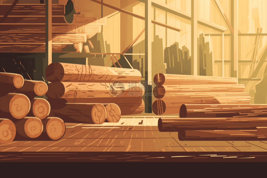 木材加工厂艺术插图图片