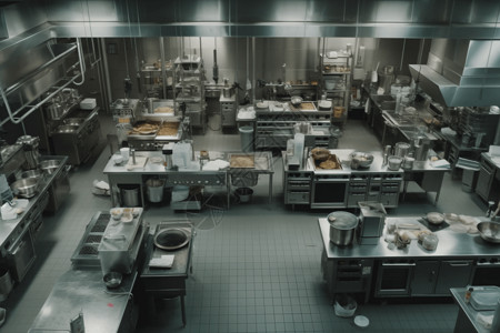 俯视图食物大型商用厨房的俯视图图片设计图片