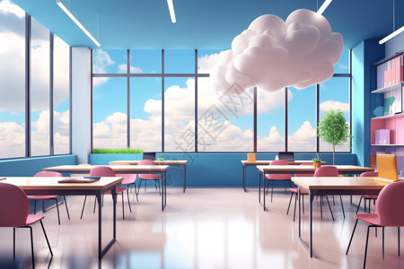 未来派基于云的教育系统3D概念图图片