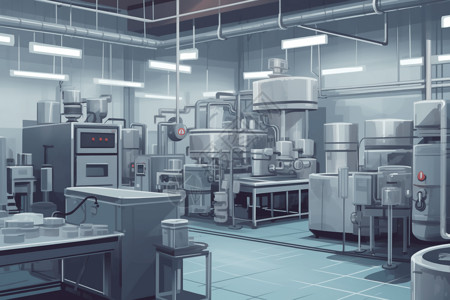 食品生产设备食品工厂研磨室的平面插图插画