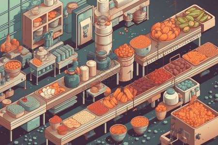 食品生产厂中的原材料和配料的插图插画