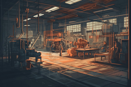 木制品工厂生产地板的平面插图图片