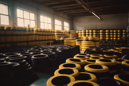 工厂生产的大量橡胶产品图片高清图片