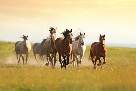 马奔跑哒哒声在草原上驰骋的马背景