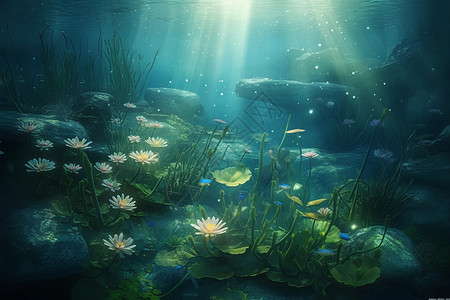 水下场景中的水生植物图片