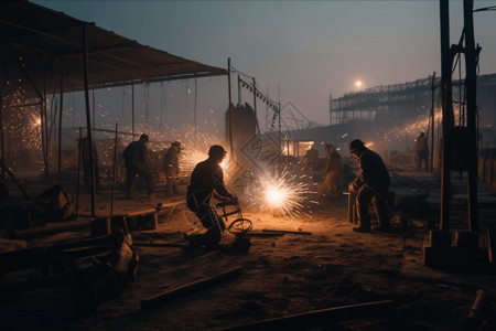 工人作业工人在建筑工地焊接作业设计图片