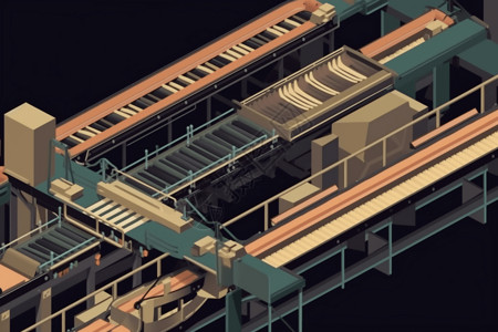 工厂传送带沿装配线运送物料插图背景图片