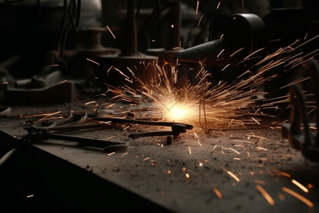 焊接火花工厂车间焊接过程设计图片