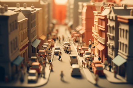 微小城市街道3D黏土模型图片