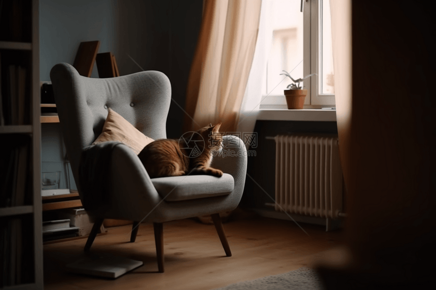 猫咪缩在沙发上图片图片