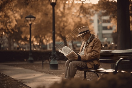 坐在公园的长凳上读书的人图片