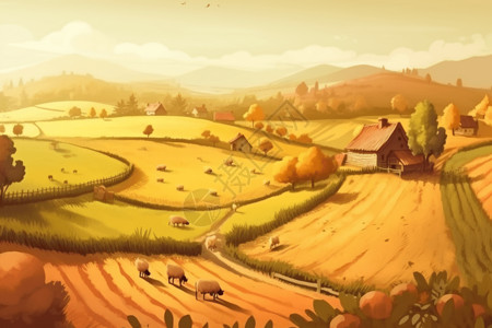 自然农场风景创意插图背景图片
