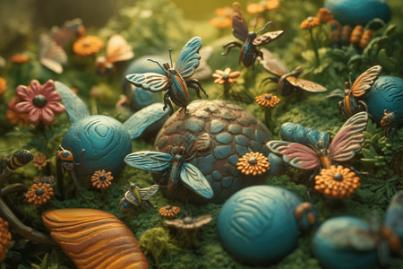 自然界素材自然界花园昆虫粘土模型设计图片