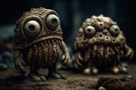 奥特曼与小怪兽抽象创意粘土怪物3D模型设计图片
