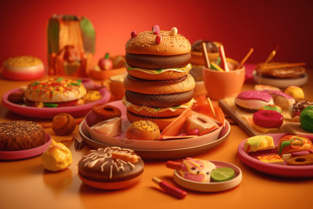 快餐食品黏土模型设计图片