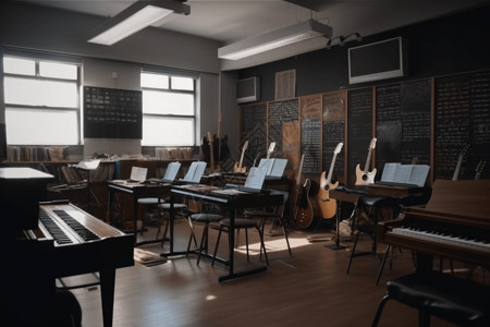 钢琴乐谱乐器弹奏教室场景设计图片
