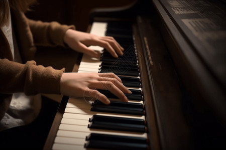 学生的手指在琴键上灵活地移动高清图片