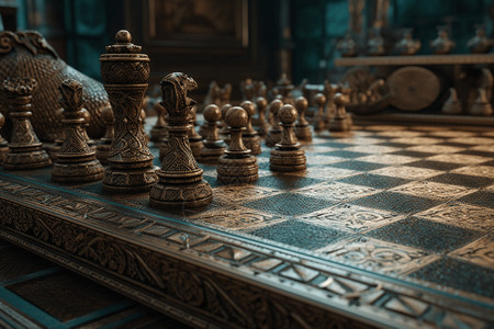 棋盘和棋子的复杂图案图背景图片
