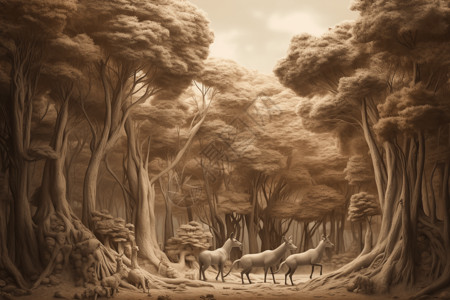 森林黏土3D创意概念图背景图片