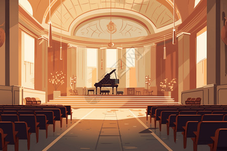 钢琴内部舞台上的钢琴插画