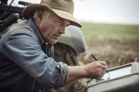 田间作业使用电子设备的农民背景