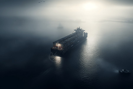 雾天出行有雾的海港和货船设计图片