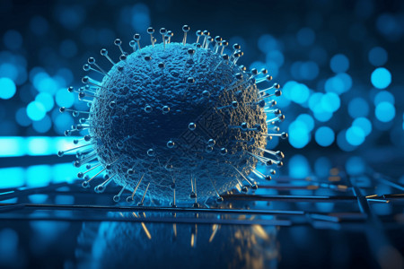 蓝色球形病毒细菌模型图片