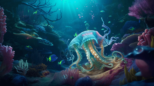 3D海底世界美轮美奂的AR海底世界背景