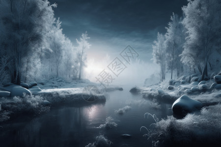 洞河仙境白雪覆盖的AR冬季仙境设计图片